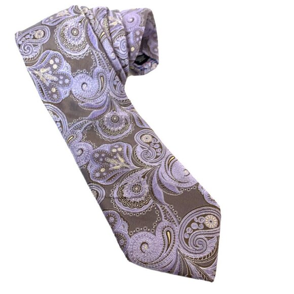 Ted Baker London Men's 100% Silk Necktie USA Designer Paisley Purple EUC - Picture 2 of 12